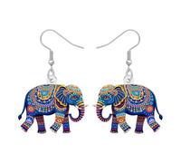 DUOWEI Lindo Boho África Elefante Pendientes Acrílico Estilo Bohemio Diseño Colorido Único Salvaje Amantes de los Animales Joyería Accesorios Elefante Regalos para Mujeres Niñas Mamá (Azul)
