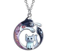 DUOWEI lindo gato regalos esmalte gato collar para mujeres niñas amantes de los gatos cumpleaños encantos (Niebla)