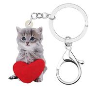 DUOWEI Llavero de acrílico para el día de San Valentín, diseño de gato o gatito, para decoración de bolsas para mujeres, adolescentes y niñas, regalos - gris - M