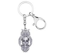 DUOWEI Llavero de calavera de búho de Halloween para mujer, niña, regalo de fiesta, Plateado, M