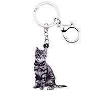 DUOWEI Llavero de gato negro sentado, acrílico, bonito diseño de animales, decoración para mujeres y niñas - gris - Medium