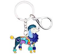 DUOWEI Llavero de perro de caniche esmaltado, elegante llavero para mascotas, bolso de mano, regalo para mujeres y niñas - azul - M