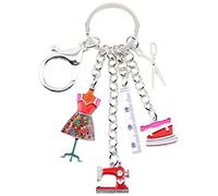 DUOWEI Máquina de coser Herramientas Tijeras Plancha Llavero de aleación de zinc Llavero Bolso Encanto Regalo para Mujer Niña, rojo, W2L2