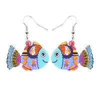 DUOWEI Pendientes acrílicos de dibujos animados tropicales con diseño de peces betta coloridos de vida marina, regalos de joyería, Acrílico Acero inoxidable, Sin piedra preciosa