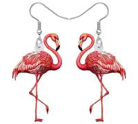 DUOWEI Pendientes de acrílico con diseño de flamenco rojo carmesí para mujeres, niñas, adolescentes, regalos de verano y primavera, Medium, Acrílico Acero inoxidable, Acrílico.