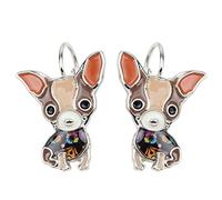 DUOWEI Pendientes de aleación de zinc esmaltados con diseño de perro chihuahua, clip francés, aretes colgantes de gota para mujeres, adolescentes y niñas, Metal esmaltado, Arenisca