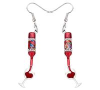 DUOWEI Pendientes de aleación esmaltados para el día de San Valentín, con forma de botella de vino tinto y forma de corazón romántico, joyas para mujeres y amantes rojo