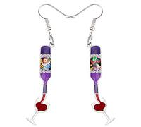 DUOWEI Pendientes de aleación esmaltados para el día de San Valentín, con forma de botella de vino tinto y forma de corazón romántico, joyas para mujeres y amantes morado