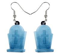DUOWEI Pendientes de Halloween con diseño de calavera y tumba, joyería de lápida, regalo de fiesta para mujeres y niñas, Acrílico, arenisca