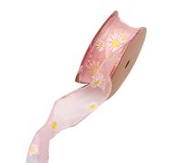 duoyif Cinta De Organza Rosa Margarita 4cm 9m, Cinta Decorativa De Gasa Transparente, Cinta De Satén De Organza Para Envolver Torta Regalos Manualidades Navidad Bodas (Margarita rosa)