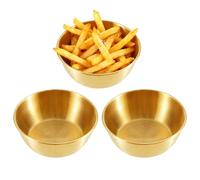 duoyif Cuenco Redondo Dorado 17 cm, 3 piezas Cuencos de Aperitivo de acero inoxidable, Cuencos para Salsas, Cuenco de Servicio para Salsas Aperitivos Snacks Patatas Fritas Cereal (Oro, 17x6cm)