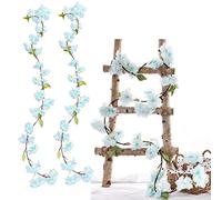 duoyif Vid De Flor De Cerezo Artificial, Vid De Flores Colgantes Falsas, Guirnalda De Flor De Cerezo Artificial, Guirnalda Flores para Boda Fiesta JardíN HabitacióN Decor - 1,8 Metros 2 Pcs (Azul)