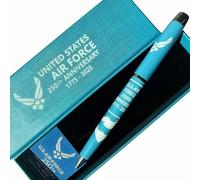 DuoZanthic 250th Anniversary Commemorative Ballpoint Pen Of Stainless Steel USA 250th Anniversary Of Pen Light Blue Exterior, Black Badge Pens For Men Writing And Collecting
