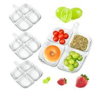 duozoanz Snack Box Cuencos Aperitivos,3 Cajas de Aperitivos Transparentes con Cuatro Compartimentos Fácil de Usar con Asas Bandeja de Aperitivos para Separar Varios Alimentos 19.8 * 16.5 * 2CM