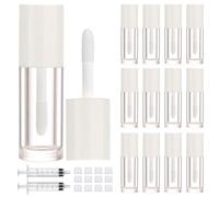 DupakSYS 12 tubos vacíos de brillo de labios de 2,5 ml con varita, bonitos recipientes de brillo de labios rellenables, tubos de bálsamo labial, kit de suministros de brillo de labios + 2 jeringas