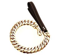 DUPFY Cadena de Correa para Mascotas de Alta Resistencia de 32 mm, con Correa de Metal con Mango de Cuero, Cadena de eslabones cubanos para Perros Grandes y medianos 80CM