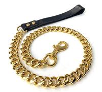 DUPFY Correa de Cadena Dorada para Perros Grandes, a Prueba de masticación de Metal, 19 mm, Resistente, Completamente soldada, Cadena de Acero Inoxidable para Mascotas con asa Acolchada de Cuero