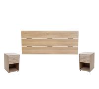 Dupi conjunto cabecero y 2 mesitas de noche de madera aitana, mesa con 2 cajones y un hueco. mesita 40x40x59.5cm y cabezal 160x59cm (taupe)