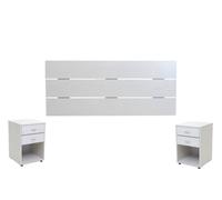 Dupi conjunto cabecero y 2 mesitas de noche de madera aitana, mesa con 2 cajones y un hueco. mesita 40x40x59.5cm y cabezal 160x59cm (blanco)