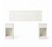 DUPI Conjunto Cabecero y 2 Mesitas de Noche Slim | Mesita con 1 Cajón y Hueco | Mesita de Noche 19,5 cm Ancho | Cabecero para Cama 90/105 | Fácil Montaje | Aglomerado | Blanco