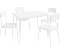 DUPI Conjunto Mesa y 4 sillas New XOBE, Fabricado con Metal y MDF, Mesa Comedor, Conjunto Estilo Atemporal (Blanco) 110x70cm