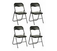 DUPI Silla Plegable de Metal | Acolchada y Cómoda | Uso en Cocina, Oficina, Camping | No Requiere Montaje | para Espacios Pequeños | Sintético | Pack de 4 Unidades | Negro