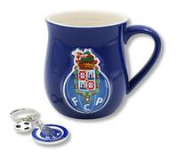 Dupla Juego de taza y llavero con licencia oficial del FC Porto en caja de regalo, taza azul y llavero con logotipo