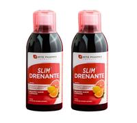Duplo Slim drenante: complemento alimenticio que asocia reina de los prados, hibiscos, rabillo de cereza, té verde y CactineaTM. Fitotrío de guayaba, alga aosa y genseng Sabor cítricos