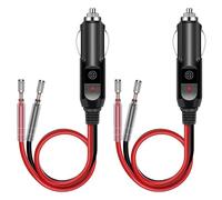 Dupoem Cable de Encendedor de Cigarrillos Macho (Paquete de 2) con Cable de Alimentación de 16 AWG, 12 V/24 V, Indicador LED y Conector Universal. Apto para Inversores de Coche, Surtidores de Gasolina