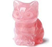 DUQGUHO Figura de Cristal de Cuarzo Rosa para Gatos, Estatua de Gato de la Suerte para decoración de habitación, Escritorio, Cristales, Amantes de los Gatos, Hombres y Mujeres