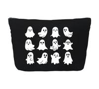 Duqulle Bolsa de maquillaje de Halloween - Bolsa cosmética con estampado fantasma de Halloween, bolsa de lino portátil para mujeres, viajes, camping