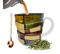 Duqulle Taza Con Forma De Libro 3D | Vajilla de Translúcido con Diseño Estético,Incluye Cuchara Taza Libros 3D - Para Amantes del Café, Té, Lectura y Navidad