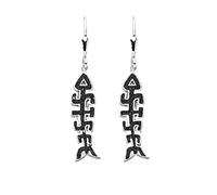 DUR Pendientes de espina de pescado, arena de lava del mar Báltico, plata 925/- rodiada (O5470), Höhe: 42 mm, Breite: 7mm, Plata, No es una piedra preciosa