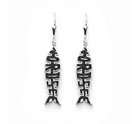 DUR Pendientes de espina de pescado del mar del Norte de Lava, plata 925/- rodiada (O5475), Höhe: 42 mm, Breite: 7mm, Plata, No es una piedra preciosa