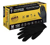 Dura-Gold Guantes desechables de nitrilo negro HD, caja de 100, tamaño mediano, 6 mil, sin látex, sin polvo, agarre texturizado, apto para alimentos