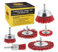 Dura-Gold Juego de 6 cepillos de cerdas de nailon de filamento abrasivo, eje hexagonal de 1/4 pulgadas, cepillo de amoladora angular de grano grueso para preparación de superficies de revestimiento de