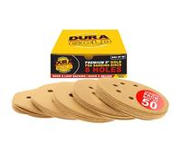 Dura-Gold Premium - 320 Grit - Disco de Lija de 5 Pulgadas Dorado - 8 Agujeros sin Polvo Gancho y Bucle para DA Sander - Caja DE 50 Discos de Papel de Lija para Carpintería o Automoción