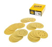 Dura-Gold Premium - Variety Pack - 5" Gold Sanding Discs - 8-Hole Dustless Hook and Loop - 10 Each of Grit (60, 80, 120, 220, 320) - Box of 50 Sandpaper Finishing Discs for Woodworking or Automotive