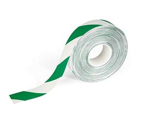 Durable 1726131 Cinta para marcación de suelo DURALINE, 50 mm x 0,7 mm x 30 m (ancho x alto x largo), bicolor de aviso verde/blanco