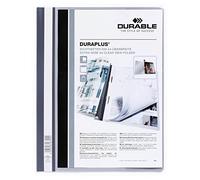 Durable 257910 Carpeta de fástener con cubierta transparente y tapa posterior de color Duraplus para A4, gris, paquete de 25