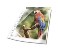 Durable 265502 Fundas multitaladro perforadas PREMIUM con borde de color A4 cristal, PP, bolsa de 25, blanco