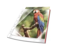 Durable 265503 Fundas multitaladro perforadas PREMIUM con borde de color A4 cristal, PP, bolsa de 25, rojo