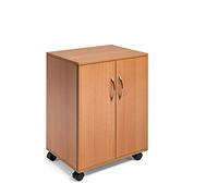 Durable 311547 Carro multifuncional 74/53 cerrado, haya | Carro con 2 puertas batientes, 4 estantes de hasta 30 kg, 4 ruedas, 528 x 737 x 400 mm, revestimiento de resina de melamina