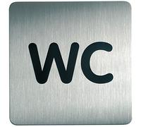 Durable 495723 Pictograma WC, cuadrado, 150 x 150 mm, acero inoxidable | Placa autoadhesiva para puerta de inodoro de acero inoxidable cepillado, 150 x 150 mm, incluye almohadilla adhesiva