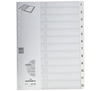 Durable 611202 Registro 1-12, DIN A4 retrato, blanco, con lengüetas en relieve, perforación universal, PP