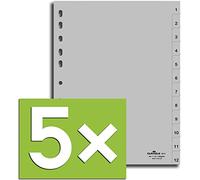 Durable 616002 Número registro de PP, A4, opaco, perforación universal, 1 31, color blanco, 5er Pack - grau, 1-12