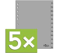 Durable 616002 Número registro de PP, A4, opaco, perforación universal, 1 31, color blanco, 5er Pack - grau, Jan-Dez