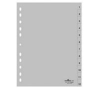 Durable 651210 Registro de número (A4, pestañas en relieve 1-12, cobertura completa de PP) 25 piezas, gris