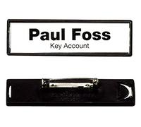 Durable 813301 Tarjeta de identificación Clip-Card (con alfiler de placa, 17 x 67 mm) Paquete de 25 piezas, negro