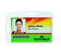 Durable 890519 Identificador rígido con pinza para 1 tarjeta de seguridad/credencial en formato 54 x 85 mm, paquete de 10 piezas, transparente